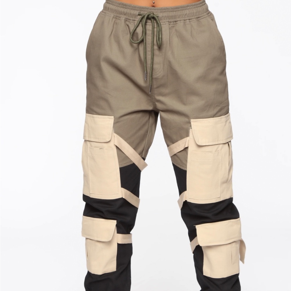 Block It Out Cargo Joggers- Olive/Combo